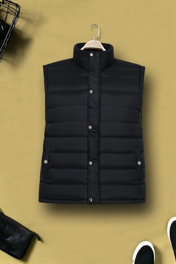 Black Puffer Sleeveless Jacket With Flap - Bobbinbash - MEN- Black Puffer Sleeveless Jacket With Flap - Bobbinbash - #tag3#