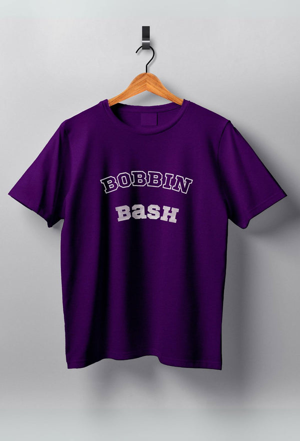 Kids' Purple Cotton T-shirt with Bobbin Bash Graphic Design #kidsfashion #sewing #embroidery #kidsclothing