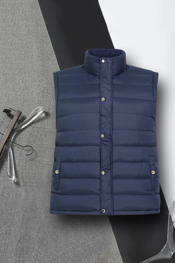 Navy Puffer Sleeveless Jacket With Flap - Bobbinbash - MEN- Navy Puffer Sleeveless Jacket With Flap - Bobbinbash - #tag3#